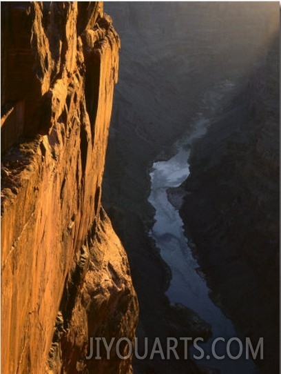Sandstone Cliff and Colorado River at Sunrise, Toroweap, Grand Canyon National Park, Arizona, USA