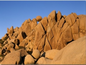 Sunset Light on Sandstone Cliff and Balancing Rock, Joshua Tree National Monument, California, Usa