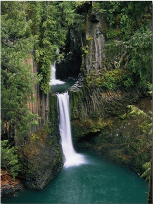 A Waterfall Flows into a Pool in Oregon