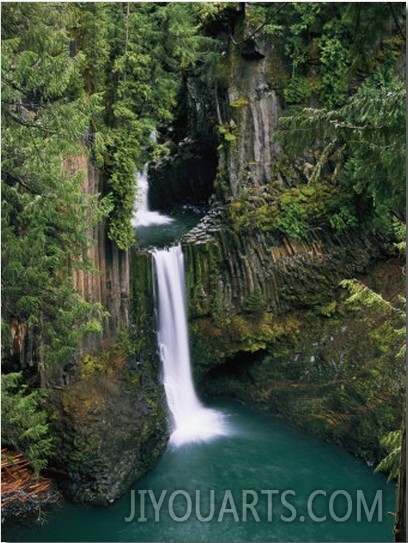 A Waterfall Flows into a Pool in Oregon