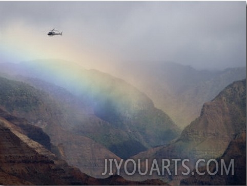 Helicopter and Rainbow at Waimea Canyon, Waimea Canyon State Park, Kauai, Hawaii