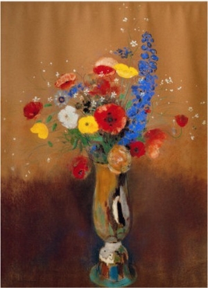 Bouquet of Wild Flowers in a Vase with Long Neck, 1912, Gouache