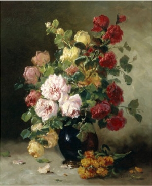 Still Life of Roses and Wallflowers