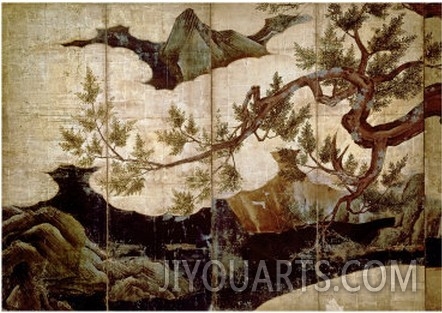 Cypress by Kano Eitoku, Muromanchi Period
