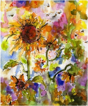 Sunflowers & Bees Provence Abstract