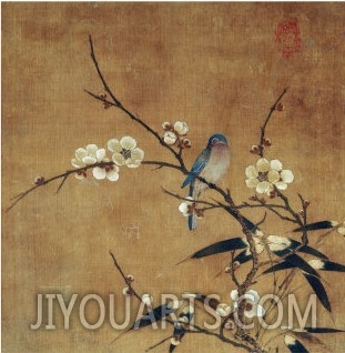 Blue Bird on a Plum Branch with Bamboo (13th 14th Century)
