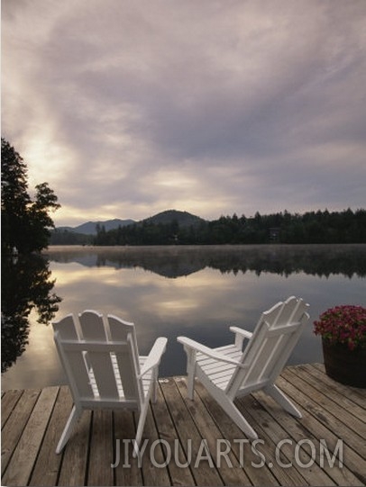 Pair of Adirondack Chairs on a Dock at the Mirror Lake Inn