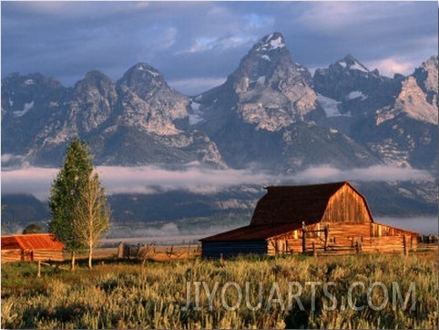 Barn on Mormon Row, with the Teton Mountain Range in the Background, Grand Teton National Park