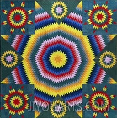 A Mennonite Pieced & Appliqued Cotton Quilted Coverlet, Pennsylvania, Late 19th Century