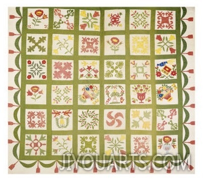 A Pieced and Appliqued Cotton Quilted Coverlet, Baltimore, Dated 1845