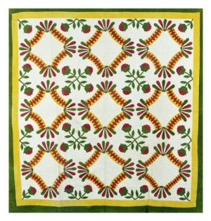 A Pieced and Appliqued Cotton Quilted Coverlet, North Carolina, circa 1850