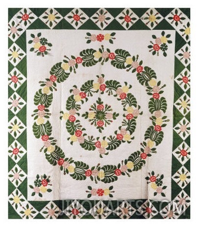 A Pieced and Appliqued Cotton Quilted Coverlet, South Carolina, Mid 19th Century