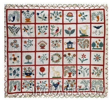 Appliqued Cotton Quilt Coverlet, Probably New York, Dated January 15th, 1859