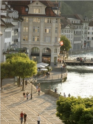 Lucerne Street Scene in the City Center Near Lake Lucerne