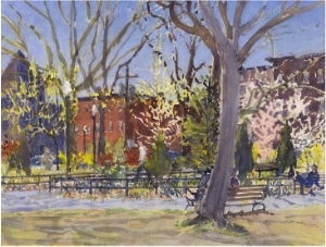Watercolor Painting of a Park Scene3