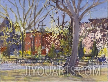 Watercolor Painting of a Park Scene3