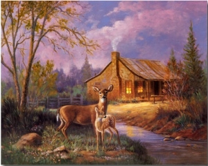 Deer Near Cabin