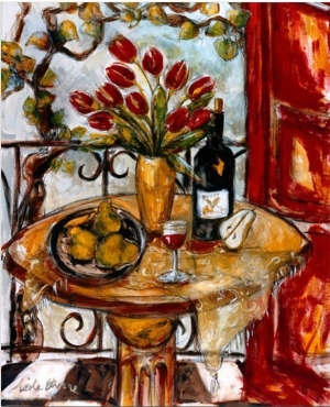 Still Life Wtih Blooming Red Tulips