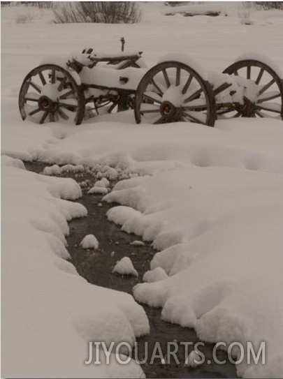 Old Wooden Wagon Abandoned in the Snow