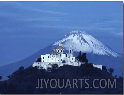 Mexico, Cholula, Catholic Church, Famous Twin Volcano in Background