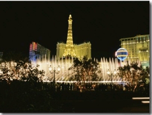 A Night View of the Water and Light Show at the Bellagio Hotel