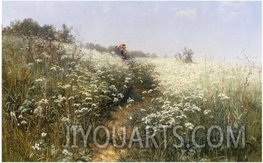 A Lady with a Parasol in a Meadow with Cow Parsley, 1881