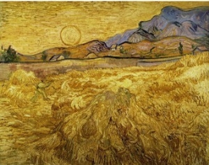 Wheat Field with Reaper and Sun