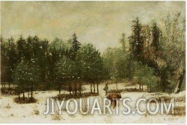Entrance to the Forest in Winter. Snow Effect, 1873