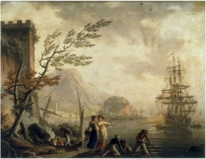 A Mediterranean Harbour Scene at Sunset