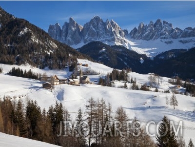 St, Magdalena Village and Church, Dolomites Mountains, Trentino Alto Adige, South Tirol, Italy