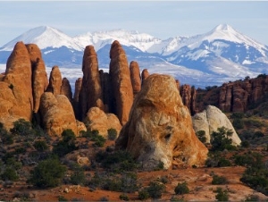 Utah, Mountains of Manti La Sal National Forest and Sandstone Pinnacles, Devils Garden