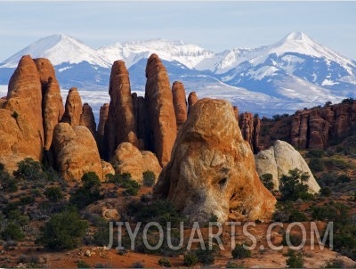 Utah, Mountains of Manti La Sal National Forest and Sandstone Pinnacles, Devils Garden