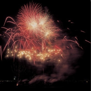 Display of Elaborate and Celebratory Fireworks in Night Sky