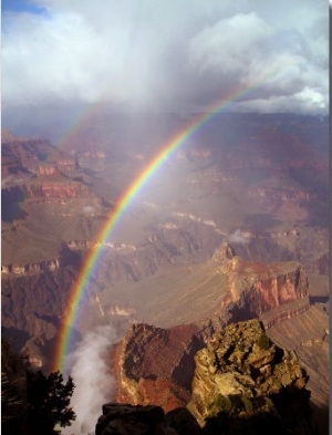 Double Rainbow Forms at Hopi Point, after a Rain Shower at Grand Canyon National Park in Arizona