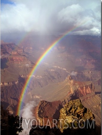Double Rainbow Forms at Hopi Point, after a Rain Shower at Grand Canyon National Park in Arizona