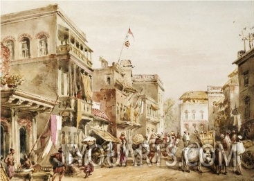 A Busy Street Scene in India, 1858