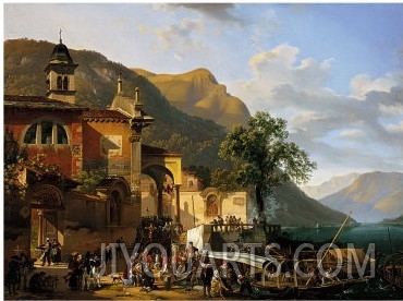 Arrival of a Procession on the Banks of a Lake