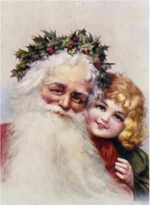 Holly Crowned Father Christmas and Child