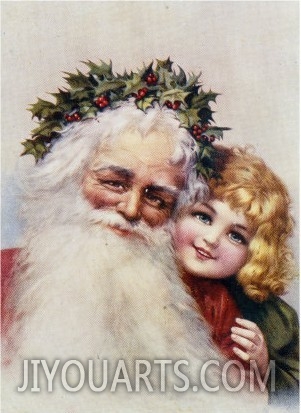 Holly Crowned Father Christmas and Child