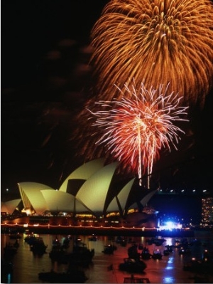 New Years Eve Fireworks Over Sydney Opera House, Sydney, Australia