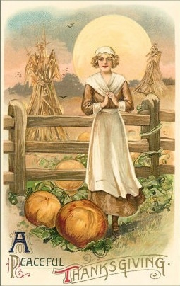 Thin Farm Lady with Wheat and Pumpkins