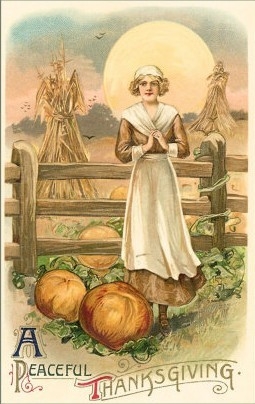 Thin Farm Lady with Wheat and Pumpkins