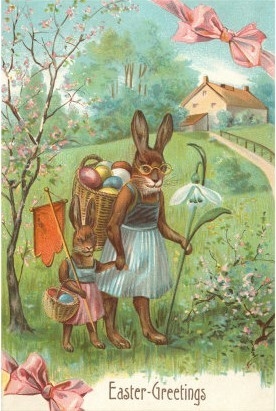 Easter Greetings, Spectacled Rabbit in Dress