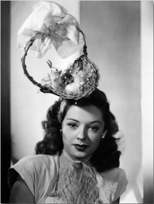 Jane Greer, Modeling an Enterprising Easter Bonnet, 1947