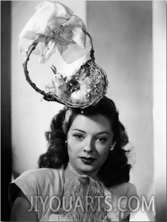 Jane Greer, Modeling an Enterprising Easter Bonnet, 1947