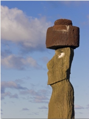 Rapa Nui, Easter Island, Moai Statue Ahu Ko Te Riku, the Only Topknotted and Eyeballed Moai, Chile