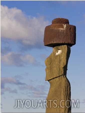 Rapa Nui, Easter Island, Moai Statue Ahu Ko Te Riku, the Only Topknotted and Eyeballed Moai, Chile