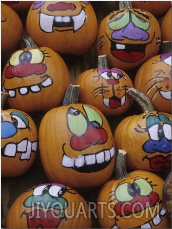 Painted Pumpkins for Halloween, Acton, Massachusetts, USA