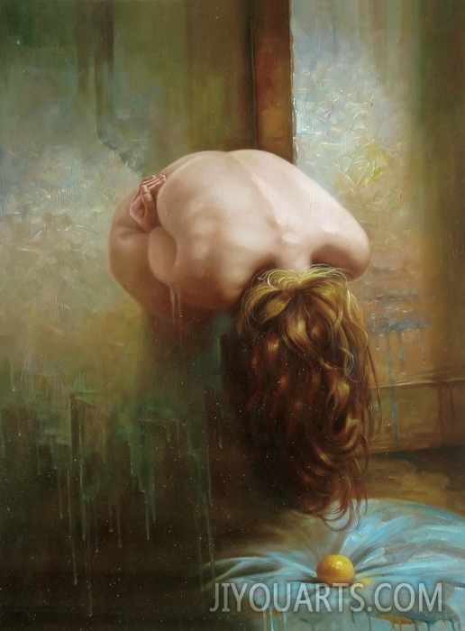 Nude Oil Painting 100% Handmade Museum Quality 0017,a nude woman bending down