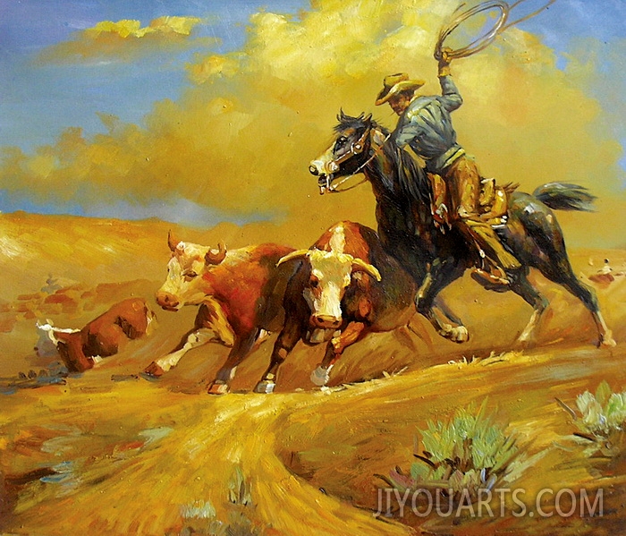 People Oil Painting 100% Handmade Museum Quality 0043,cowboys begin to fight with their guns